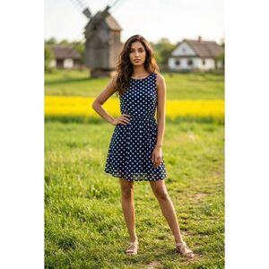 🔹️NWT Robert Louis Blue Polka Dot Print Sleeveless Dress XLarge